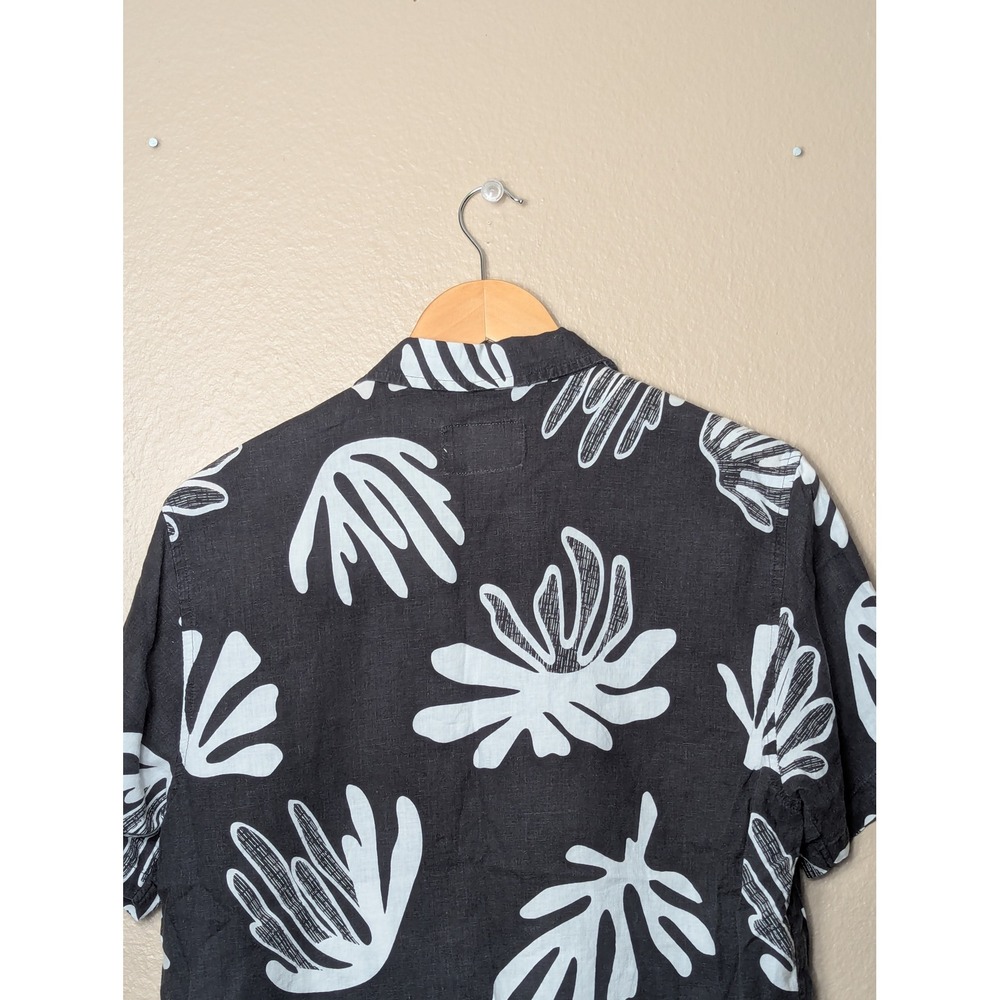 Folk Button Down Shirt Mens S Black White Abstract‎ Shell Print Linen Blend 2199 - Picture 9 of 15